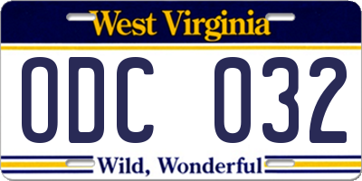 WV license plate ODC032
