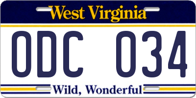 WV license plate ODC034