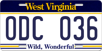 WV license plate ODC036