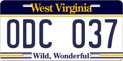 WV license plate ODC037