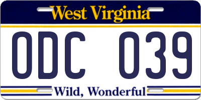 WV license plate ODC039