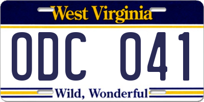 WV license plate ODC041