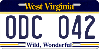 WV license plate ODC042