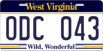 WV license plate ODC043