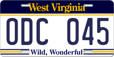 WV license plate ODC045