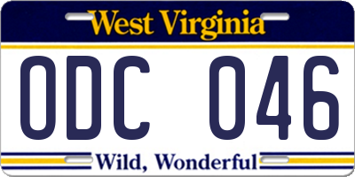 WV license plate ODC046
