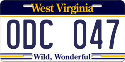 WV license plate ODC047