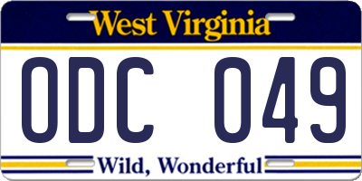 WV license plate ODC049