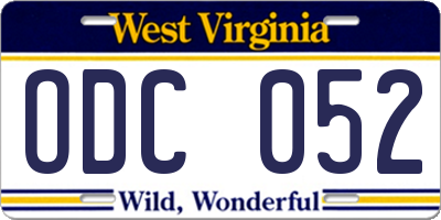 WV license plate ODC052