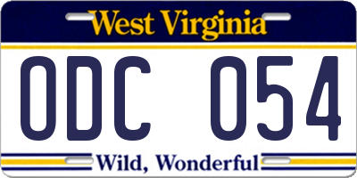 WV license plate ODC054