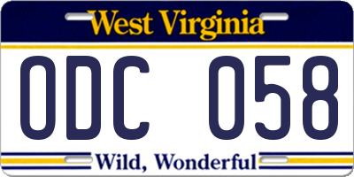 WV license plate ODC058