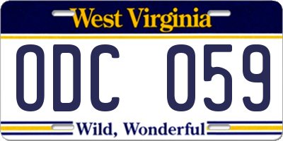 WV license plate ODC059