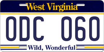 WV license plate ODC060