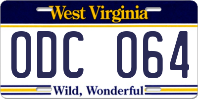 WV license plate ODC064