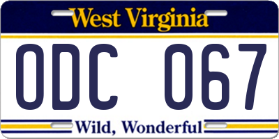 WV license plate ODC067