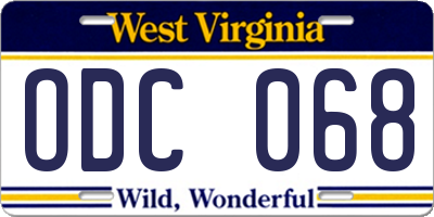 WV license plate ODC068
