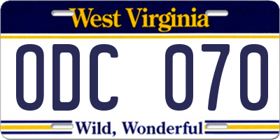 WV license plate ODC070