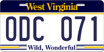 WV license plate ODC071