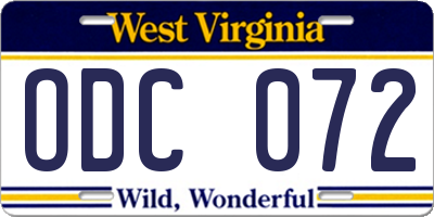 WV license plate ODC072