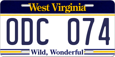 WV license plate ODC074