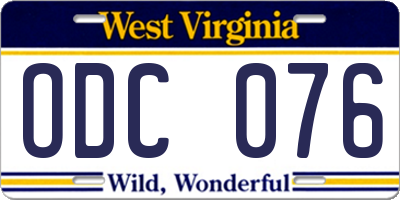 WV license plate ODC076