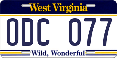 WV license plate ODC077