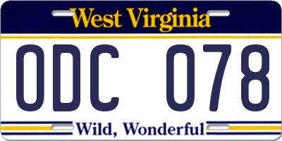 WV license plate ODC078