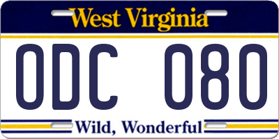 WV license plate ODC080