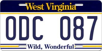 WV license plate ODC087