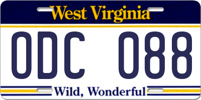 WV license plate ODC088