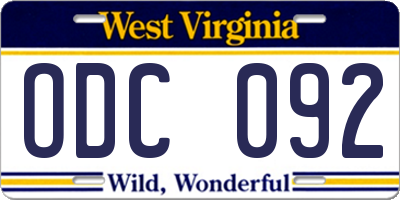 WV license plate ODC092