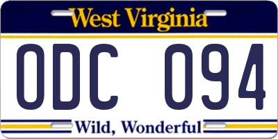WV license plate ODC094