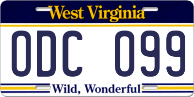 WV license plate ODC099