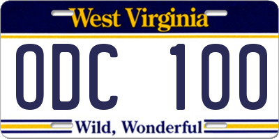 WV license plate ODC100