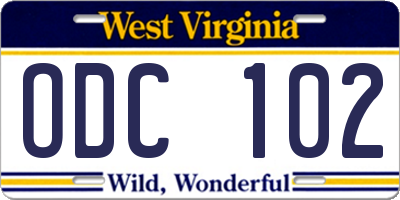 WV license plate ODC102