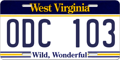 WV license plate ODC103