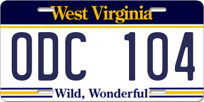 WV license plate ODC104