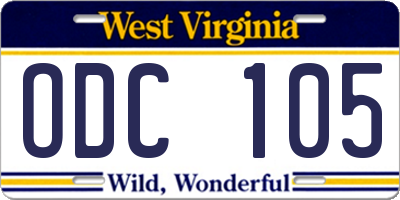 WV license plate ODC105