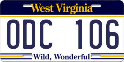 WV license plate ODC106