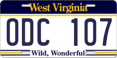 WV license plate ODC107