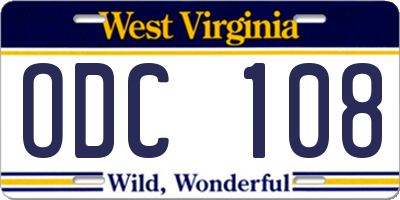 WV license plate ODC108