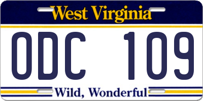 WV license plate ODC109