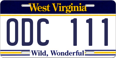 WV license plate ODC111