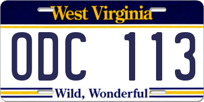 WV license plate ODC113