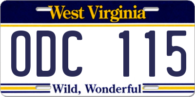 WV license plate ODC115