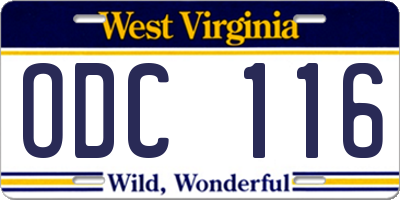 WV license plate ODC116