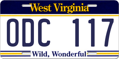 WV license plate ODC117
