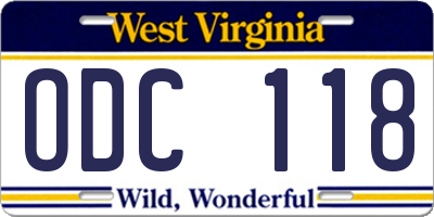 WV license plate ODC118