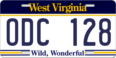 WV license plate ODC128