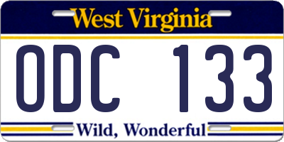 WV license plate ODC133